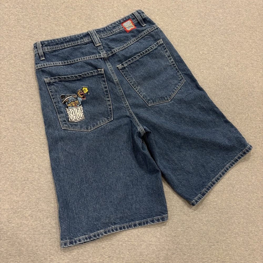Y2K Empyre Baggy Jorts Men's Size 30 (Fits 32) Blue Denim Shorts Embroidered